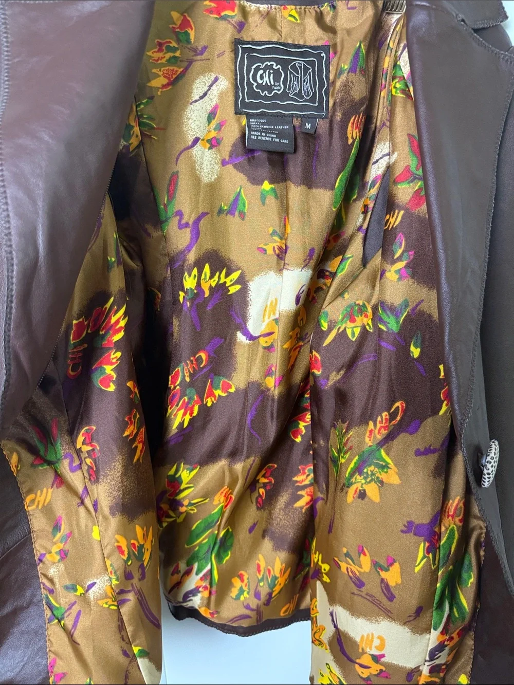Vintage brown genuine leather Chi by falchi button front funky lined jacket coat - Picture 9 of 10